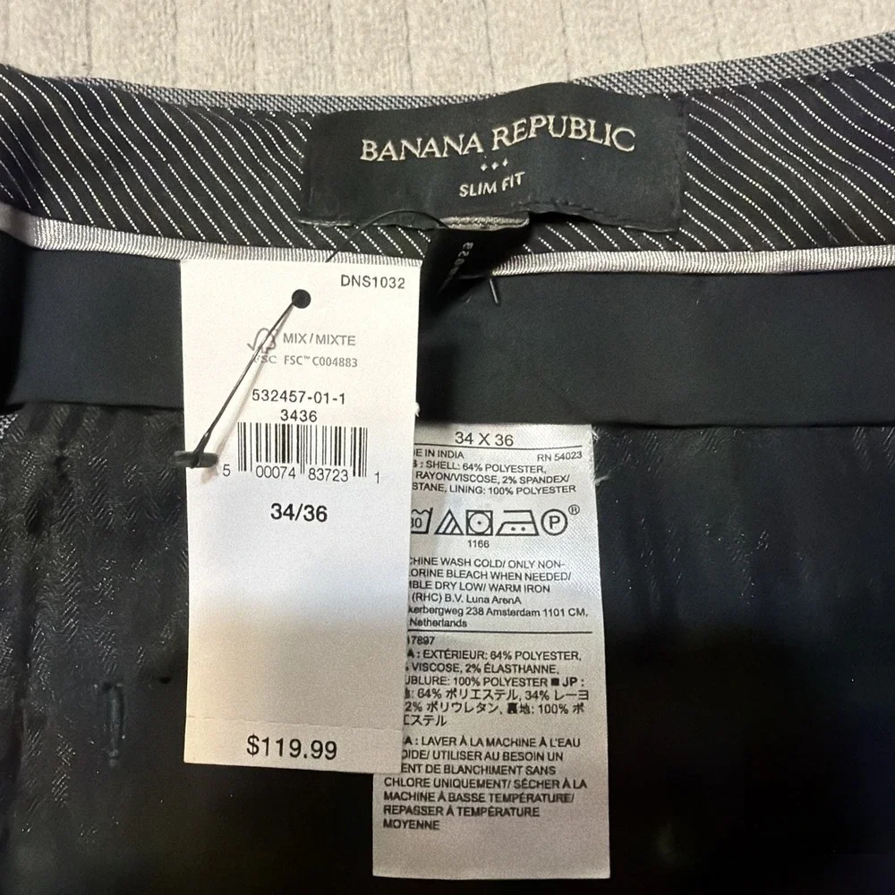 Banana Republic Slim Tailored Performance Dress Wrinkle Resist Pant 34x36 NWT